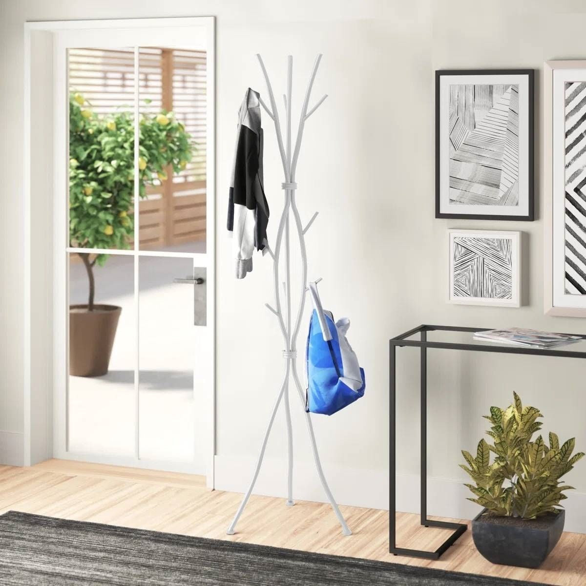 74-inch White Metal Coat Rack and Umbrella Stand