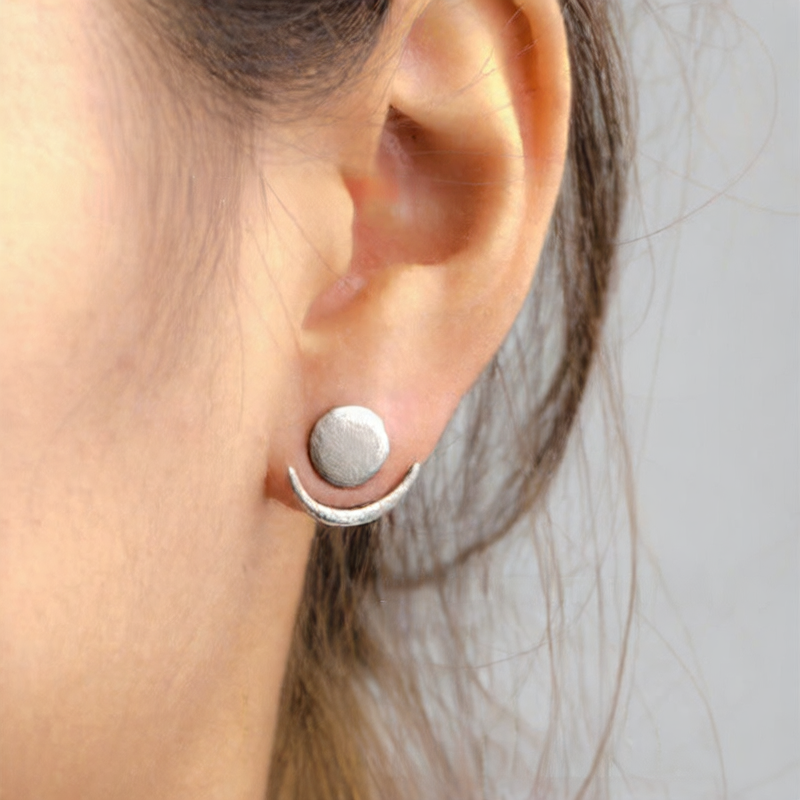 Geometric round and crescent earrings
