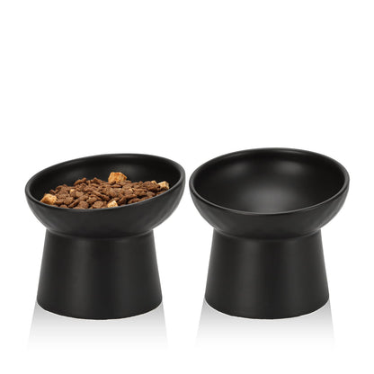 Ceramic Raised Cat Bowls Elevated Tilted Cat Food and Water Bowls Set Stress Free Pet Feeding Dish for Indoor Cats and Small Dogs Anti Vomiting Black 2 Pack