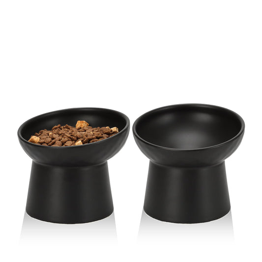 Ceramic Raised Cat Bowls Elevated Tilted Cat Food and Water Bowls Set Stress Free Pet Feeding Dish for Indoor Cats and Small Dogs Anti Vomiting Black 2 Pack
