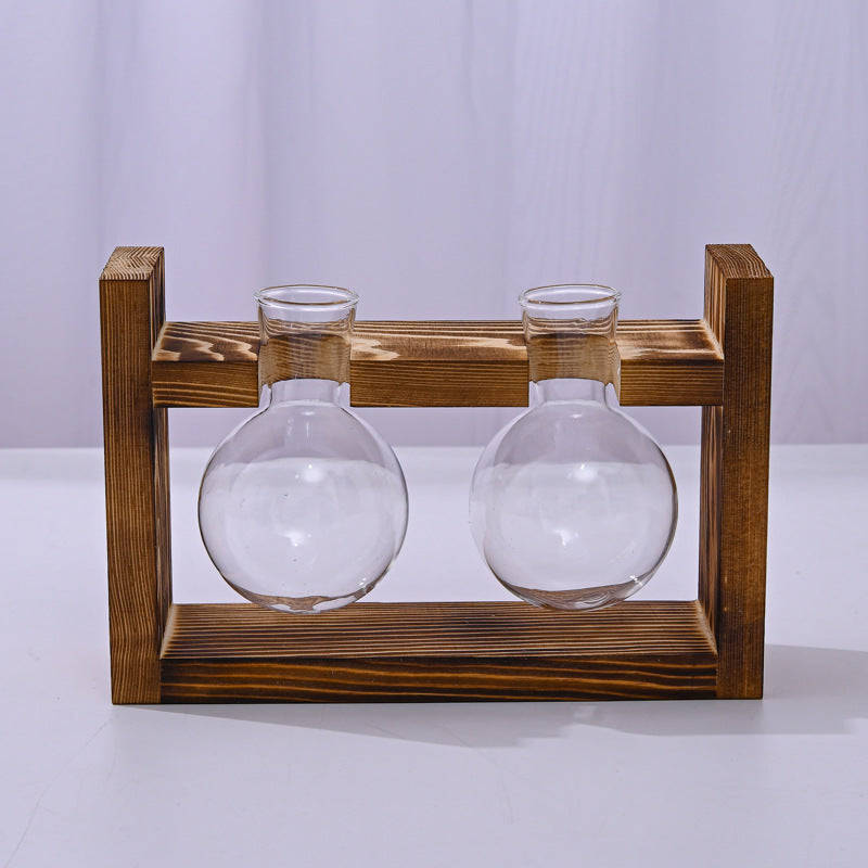 Wooden Frame With Hydroponic Glass Vase for Plants