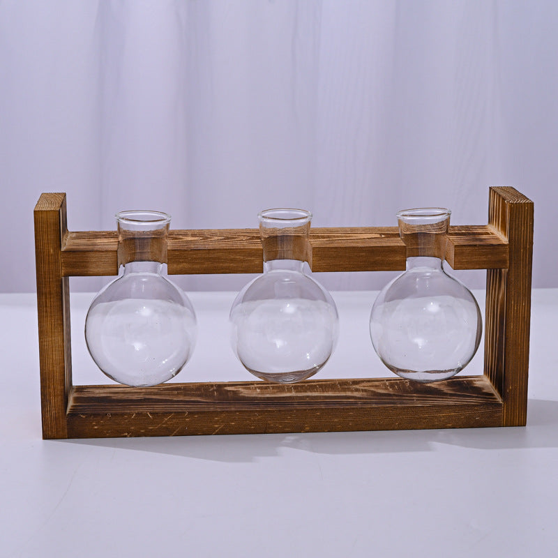 Wooden Frame With Hydroponic Glass Vase for Plants