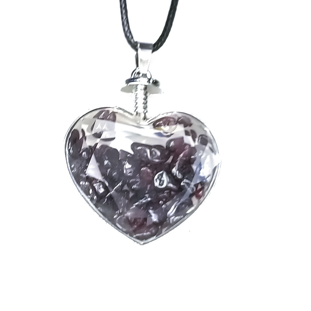 Natural Crystal Heart Bottle Pendant Necklace