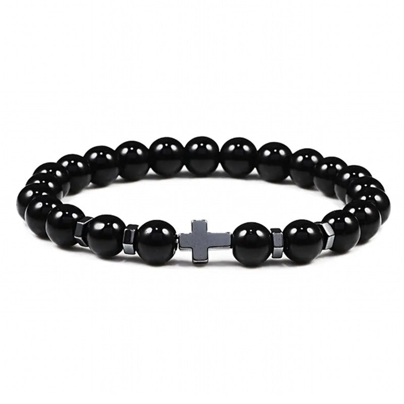 Natural Stone Cross Beaded Bracelet
