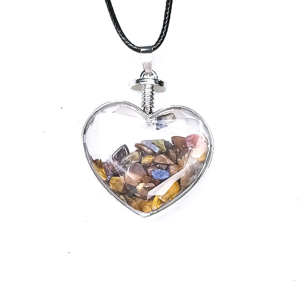Natural Crystal Heart Bottle Pendant Necklace