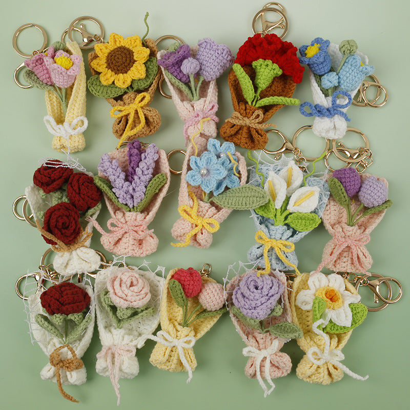 Handmade Crochet Flower Keychain Charm