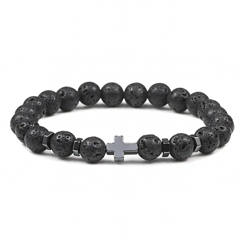 Natural Stone Cross Beaded Bracelet