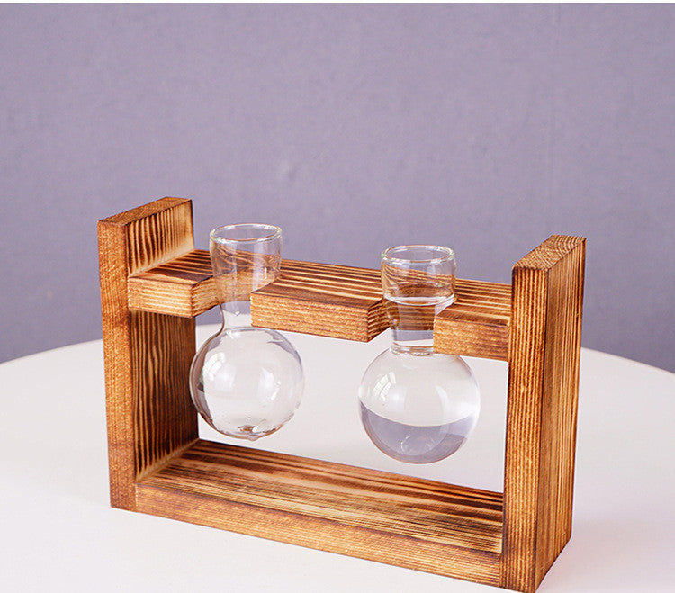 Sleek Hydroponic Vase with Wooden Stand