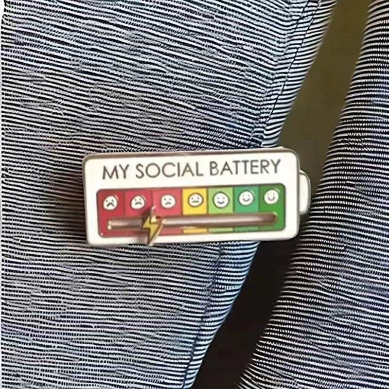Electric Social Battery Brooch Metal Badge