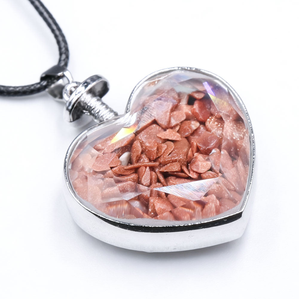 Natural Crystal Heart Bottle Pendant Necklace
