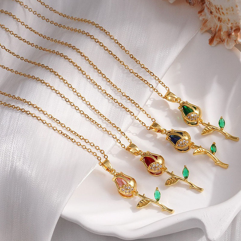 Tulip Zircon Diamond Necklace Titanium Steel Chain