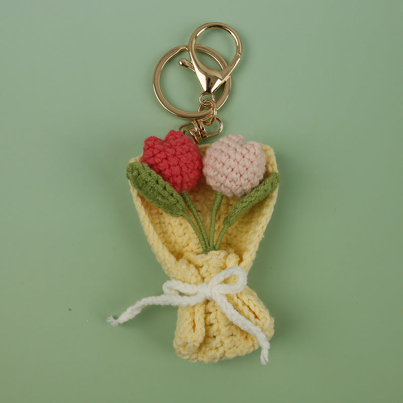 Handmade Crochet Flower Keychain Charm