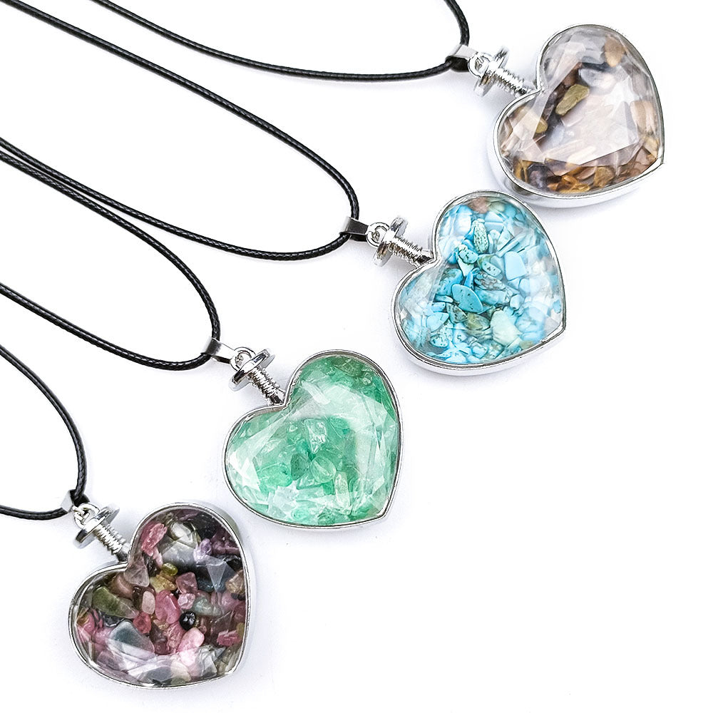 Natural Crystal Heart Bottle Pendant Necklace