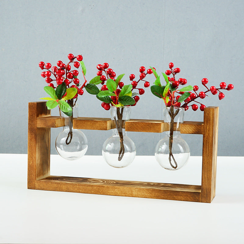 Sleek Hydroponic Vase with Wooden Stand