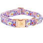 Elegant little tail Dog Collar Purple Floral Print Pet Collar Summer Dog Collar Pet Collar Dog Cotton Durable Dog Collar Metal Buckle Collar for X-Small Dogs