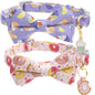 2 Pack Cute Cat Collar with Bell Breakaway Bowtie Cat Collar for Male Female Cat Soft Fancy Pink Purple Cat Collar with Ice Cream Doughnuts Pattern Summer Cat Collar for Boy Girl Cats