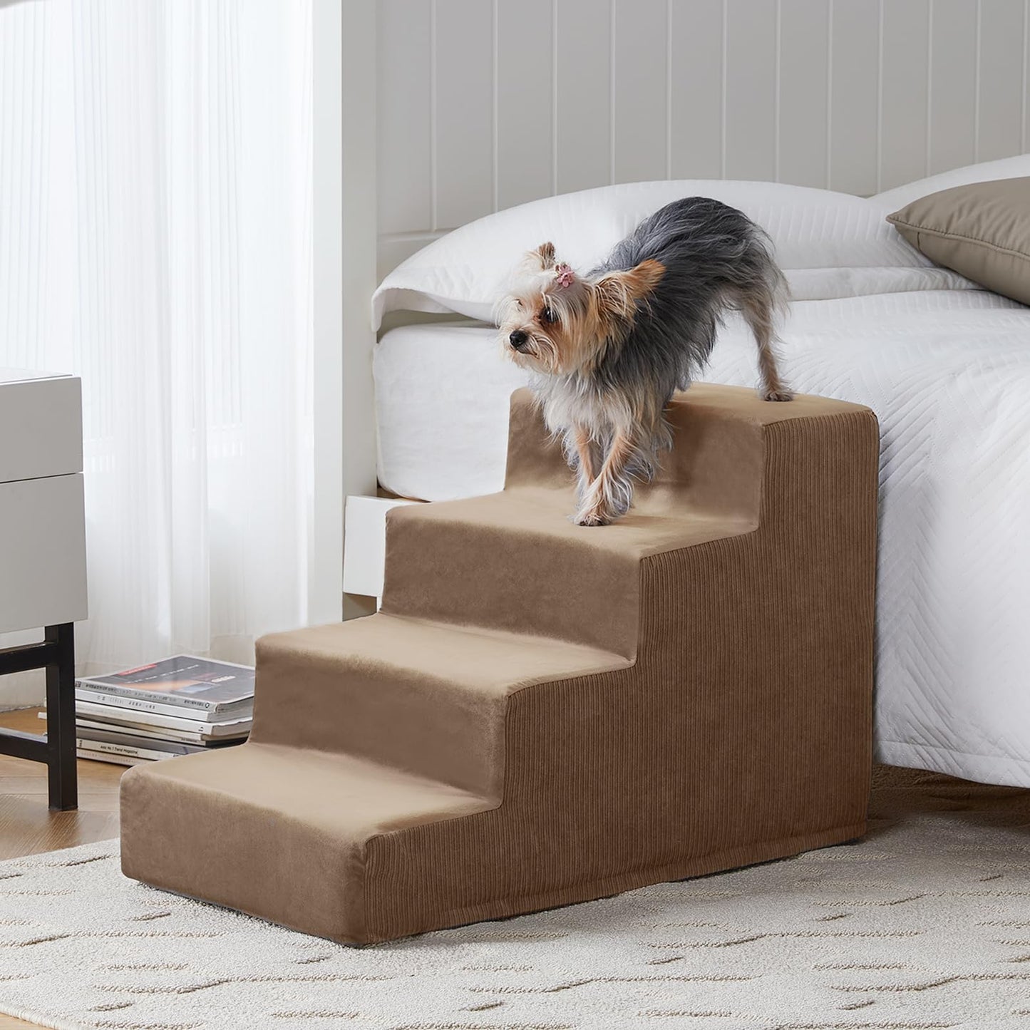 Dog Steps for Bed 4-Steps Dog Stairs for Bed Pet Stairs for Bed with Highly Supportive Foam & Non-Slip Bottom Dog Steps for Bed Large Dog (High 18 Inch)