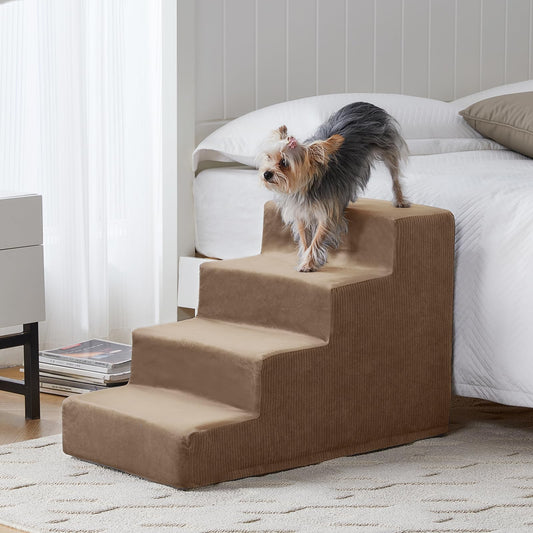 Dog Steps for Bed 4-Steps Dog Stairs for Bed Pet Stairs for Bed with Highly Supportive Foam & Non-Slip Bottom Dog Steps for Bed Large Dog (High 18 Inch)