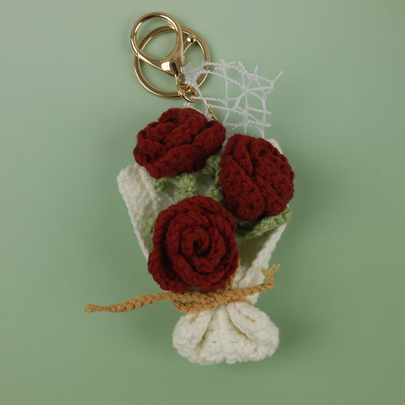 Handmade Crochet Flower Keychain Charm