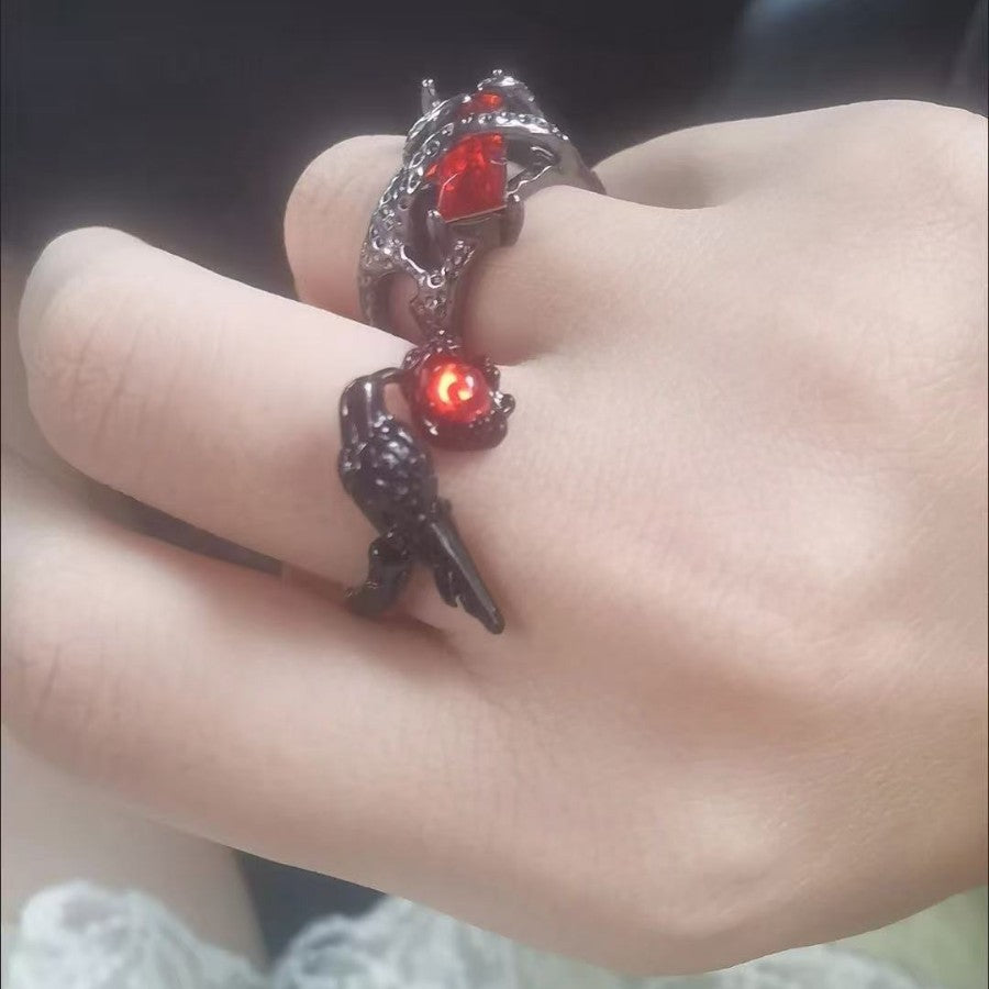 Adjustable Dark Crow Design Metal Ring