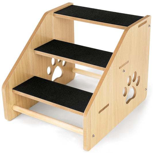 CozyLazy Dog Stairs Wooden 3-Step Dog Ramp for Small Medium Older Cat Dog Puppy Essentials Pet Step Ladder for High Bed Couch Car