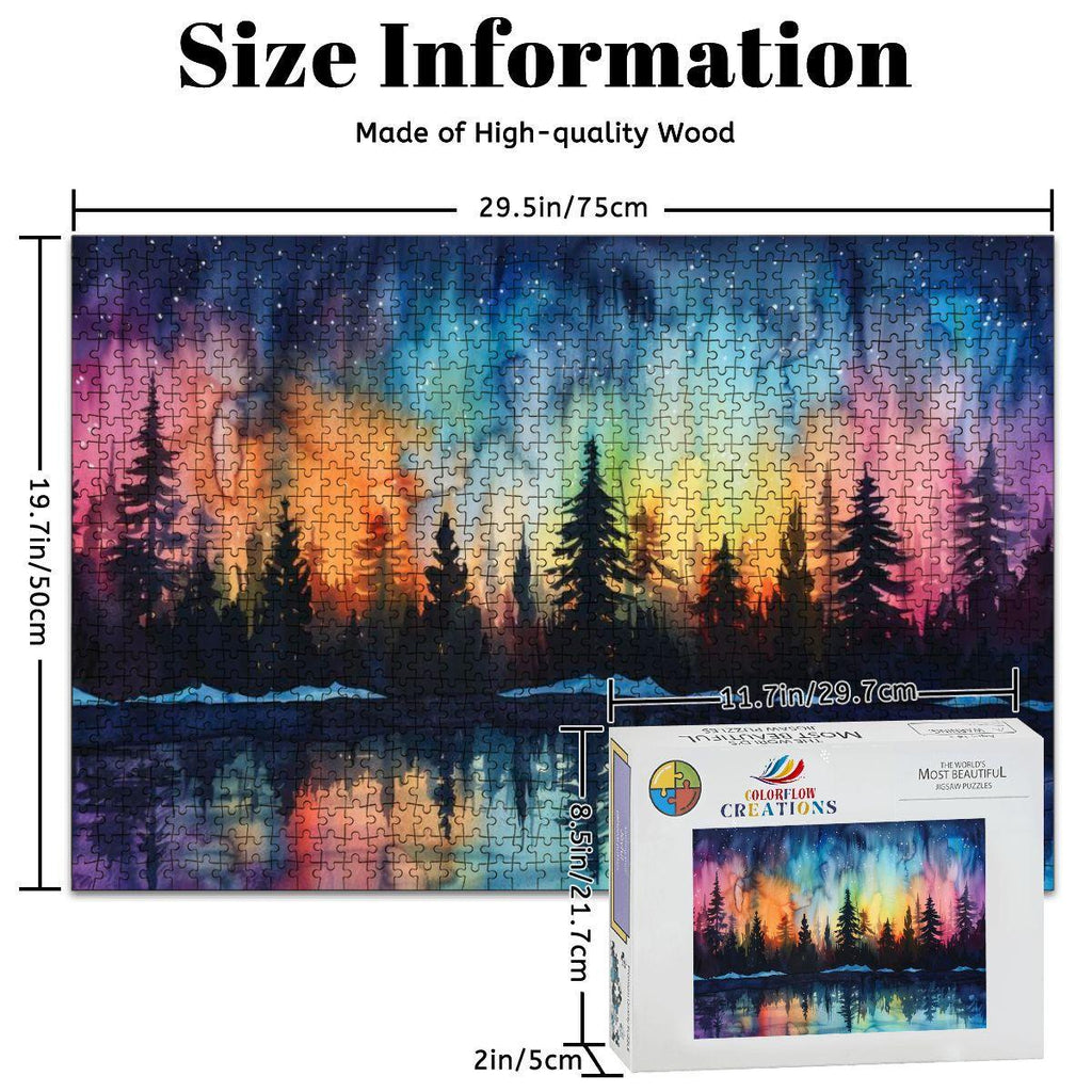 ColorFlow | Aurora Forest Wooden Puzzle 1000pc | Northern Lights Art Jigsaw