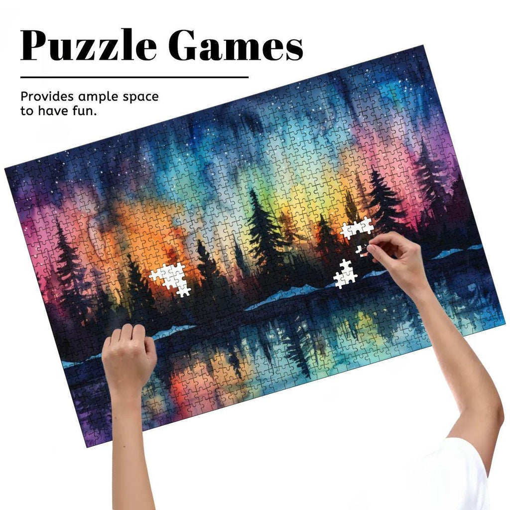 ColorFlow | Aurora Forest Wooden Puzzle 1000pc | Northern Lights Art Jigsaw