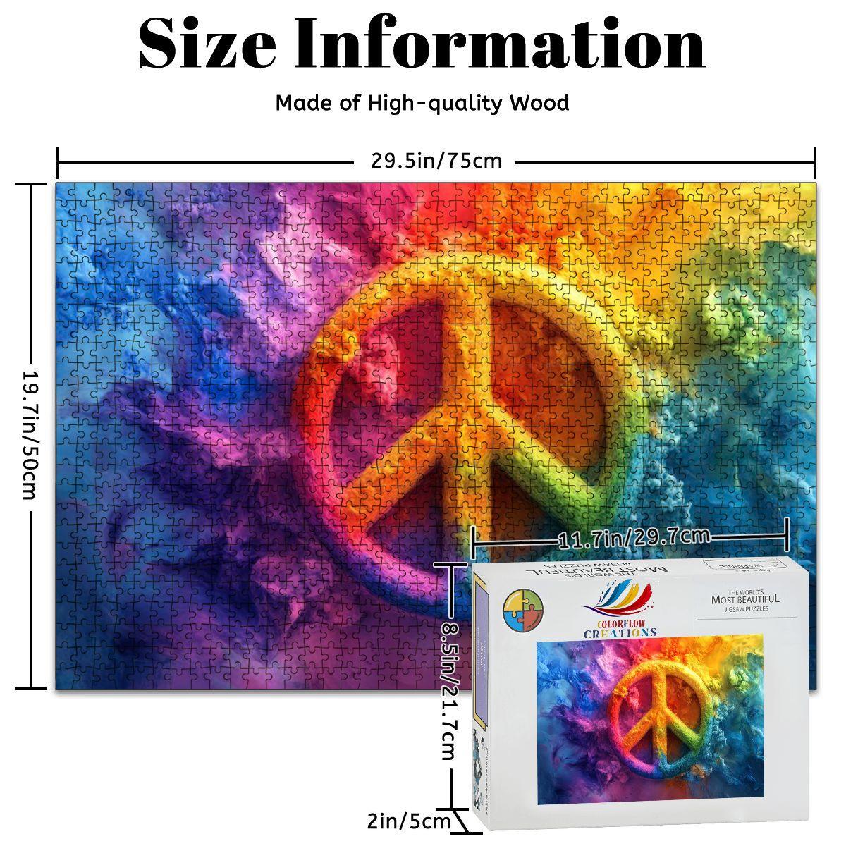 ColorFlow | Groovy Peace Sign Wooden Puzzle s | Colorburst Jigsaw