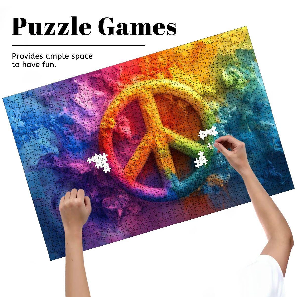 ColorFlow | Groovy Peace Sign Wooden Puzzle s | Colorburst Jigsaw