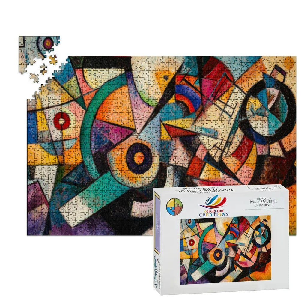 Geometric Abstract Jigsaw Puzzle:  Wooden Art - ColorFlow