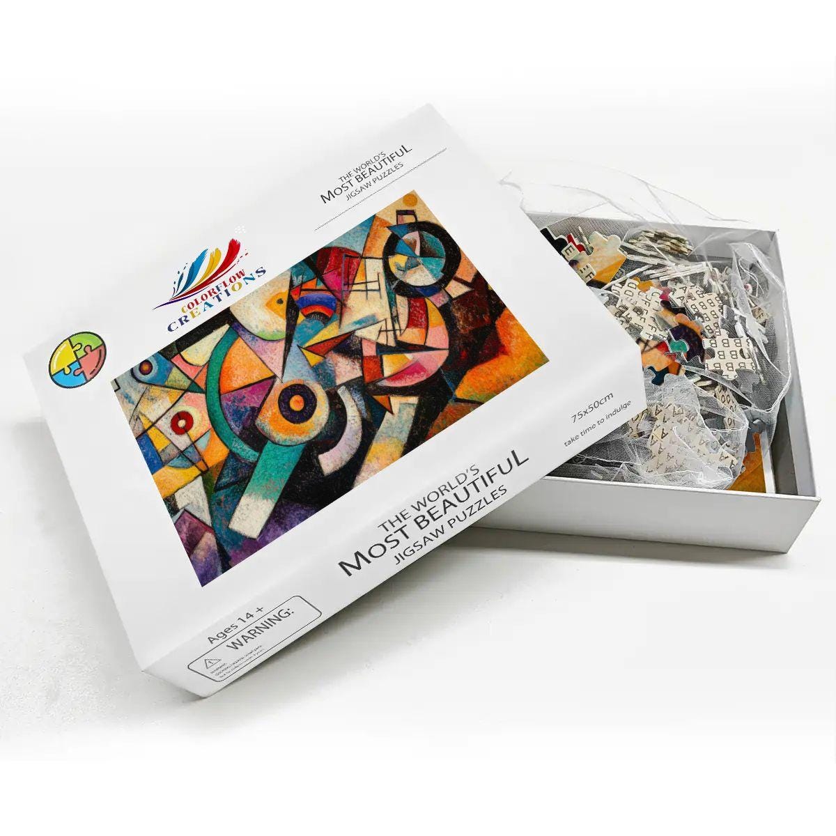 Geometric Abstract Jigsaw Puzzle:  Wooden Art - ColorFlow