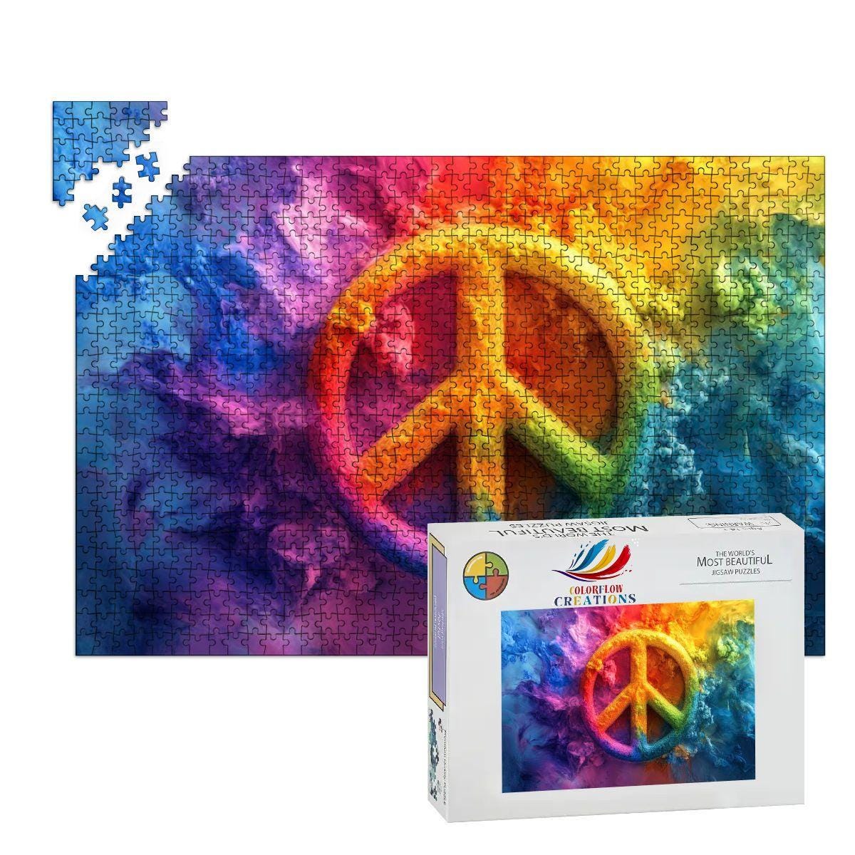 ColorFlow | Groovy Peace Sign Wooden Puzzle s | Colorburst Jigsaw