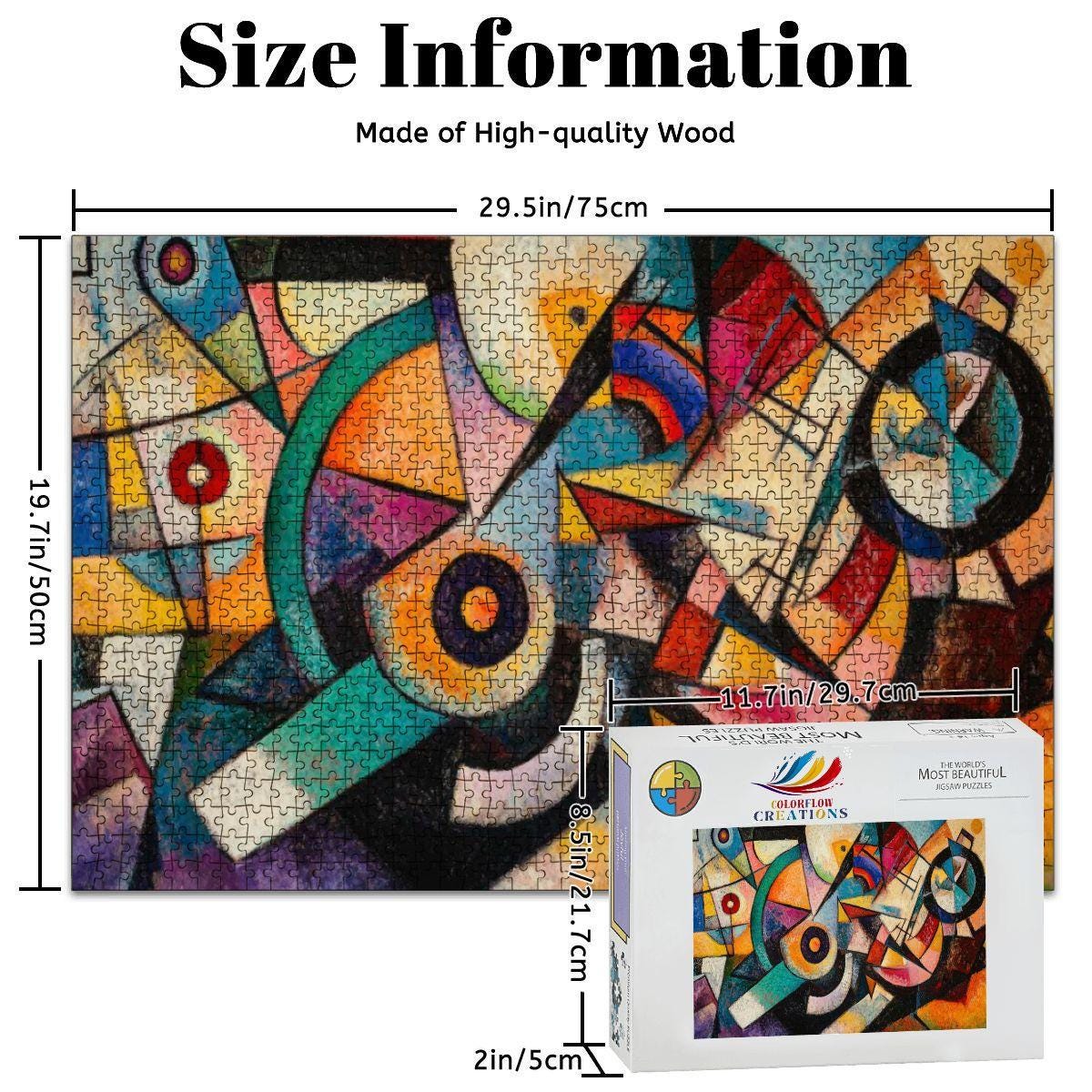 Geometric Abstract Jigsaw Puzzle:  Wooden Art - ColorFlow