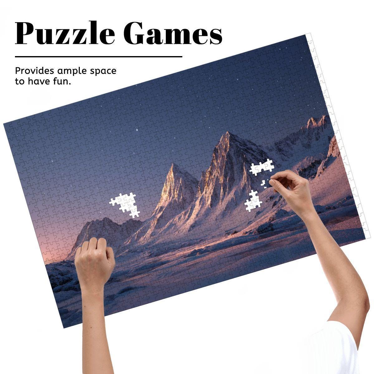 ColorFlow | Starry Snowy Mountain Wooden Jigsaw Puzzle | Winter Night Art Puzzle for Adults and Kids | Unique Gift Home Decor