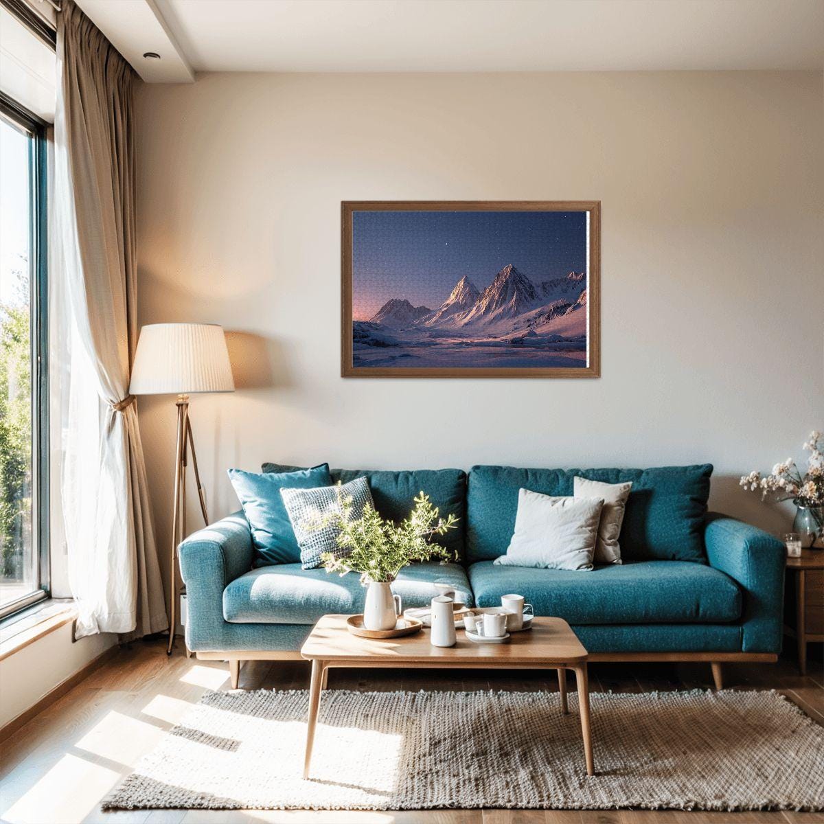 ColorFlow | Starry Snowy Mountain Wooden Jigsaw Puzzle | Winter Night Art Puzzle for Adults and Kids | Unique Gift Home Decor