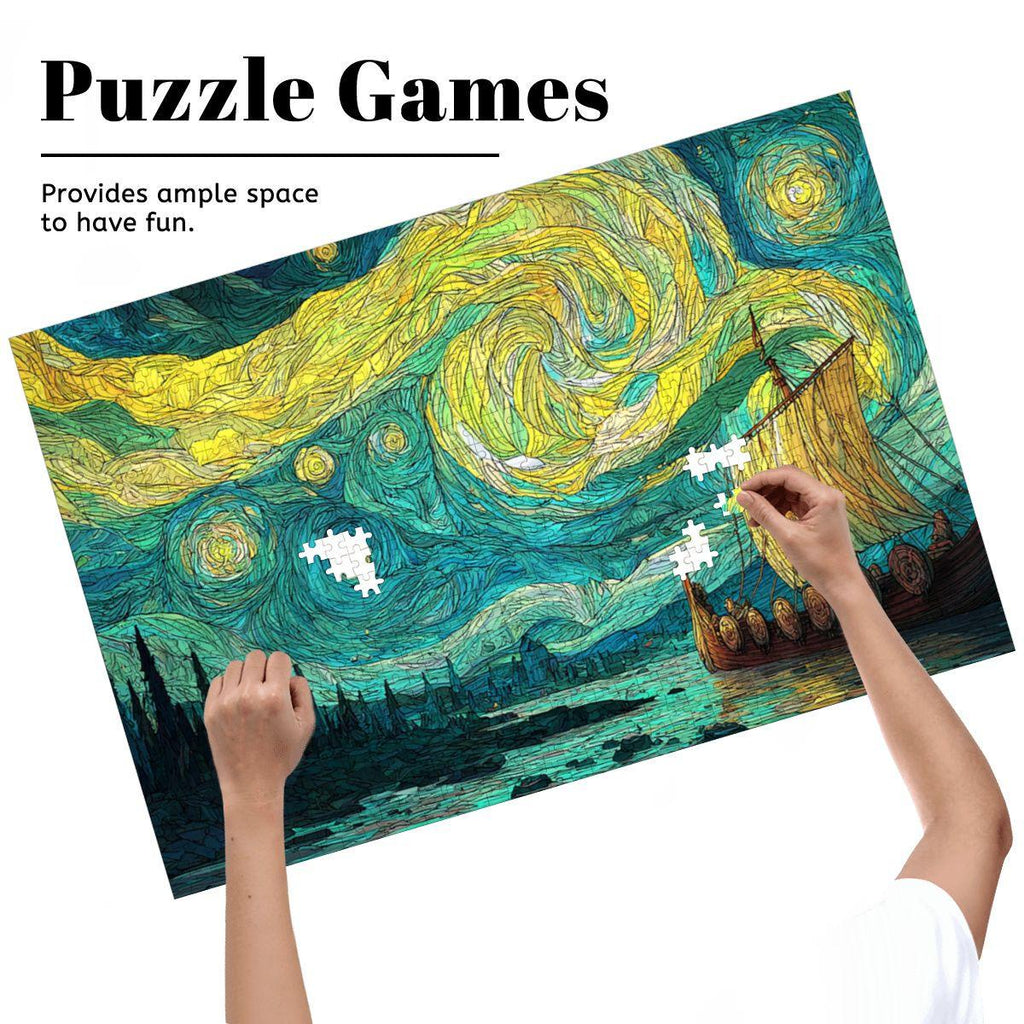 ColorFlow | Nordic Star Sail Wooden Jigsaw Puzzle Mythic Voyage Art Inspired Puzzle