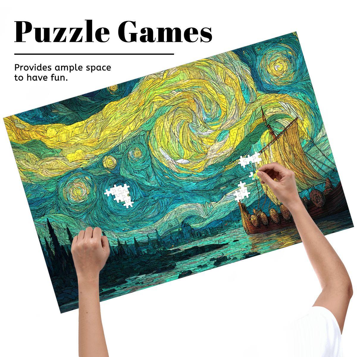 ColorFlow | Nordic Star Sail Wooden Jigsaw Puzzle Mythic Voyage Art Inspired Puzzle