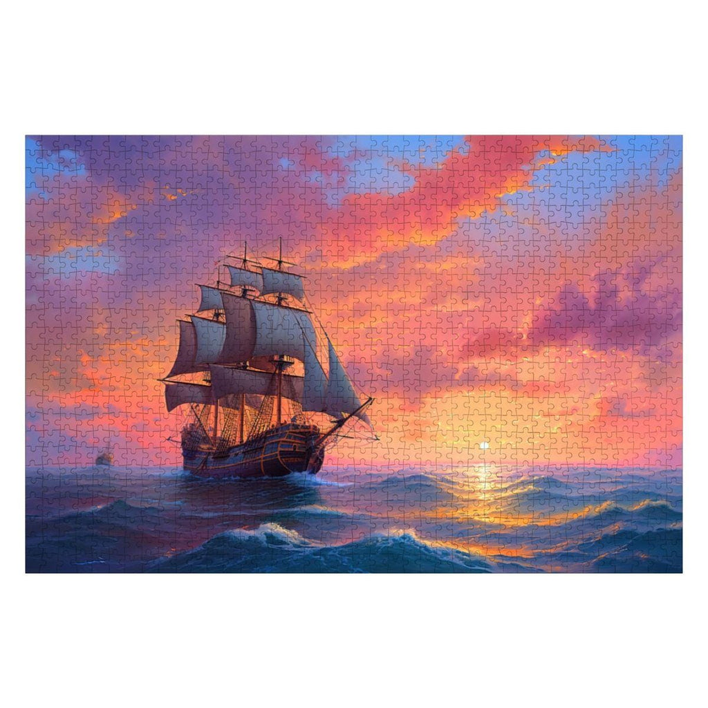ColorFlow | Ember Sky Horizon Wooden Jigsaw Puzzle Sunset Sailing Art Inspired Puzzle