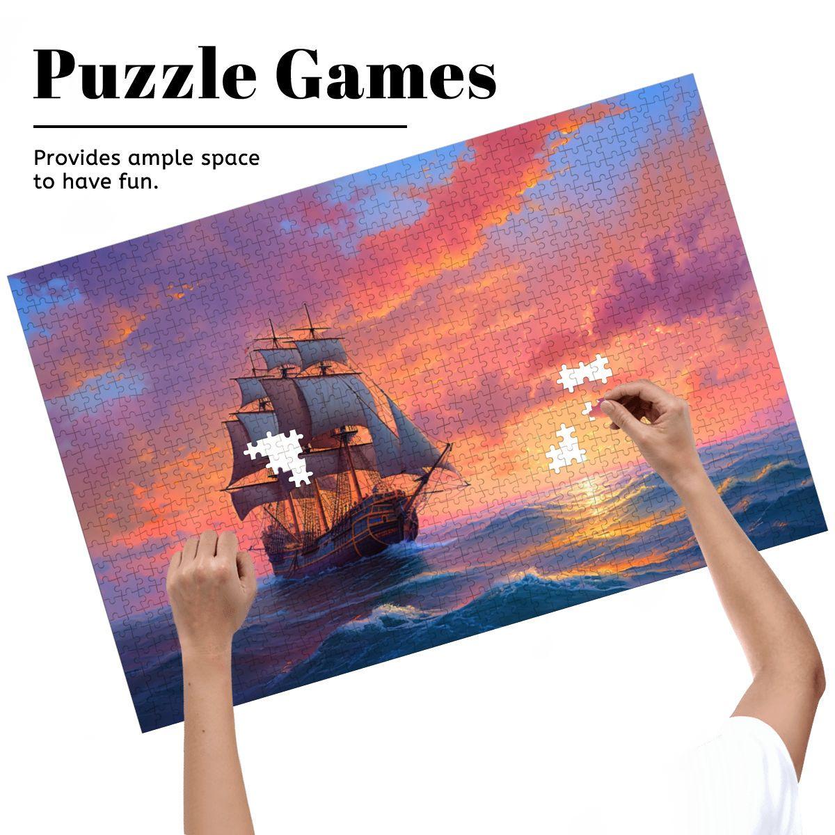 ColorFlow | Ember Sky Horizon Wooden Jigsaw Puzzle Sunset Sailing Art Inspired Puzzle