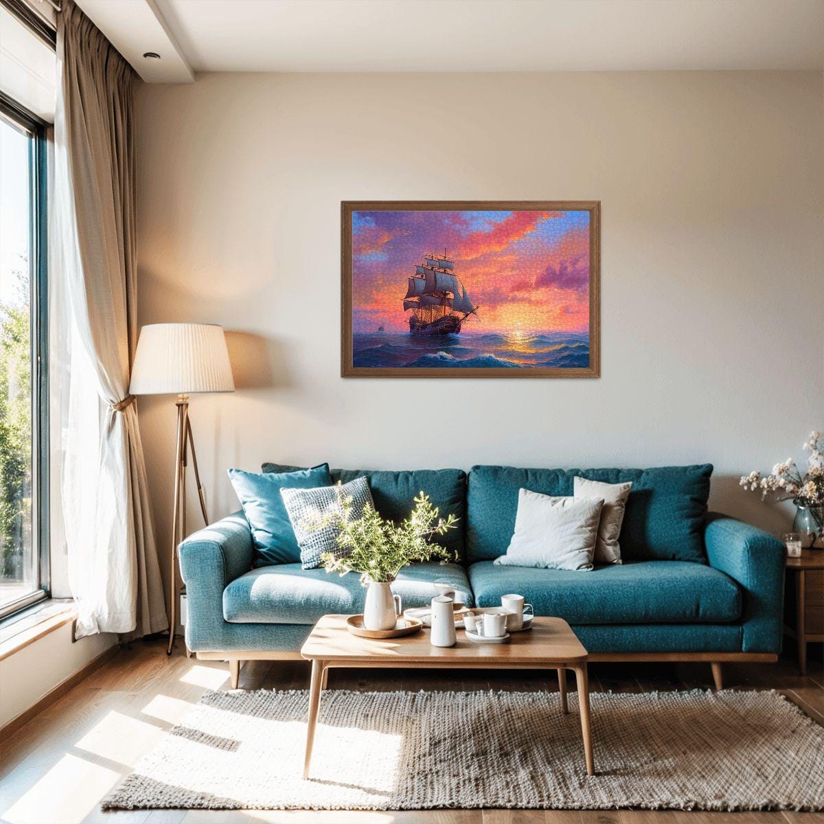 ColorFlow | Ember Sky Horizon Wooden Jigsaw Puzzle Sunset Sailing Art Inspired Puzzle